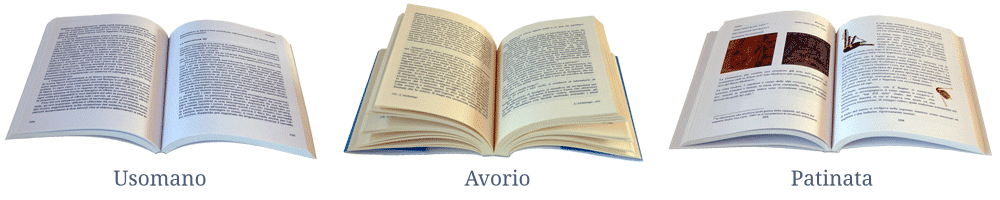 Vari tipi di carte: Usomano, Avorio, Patinata.
